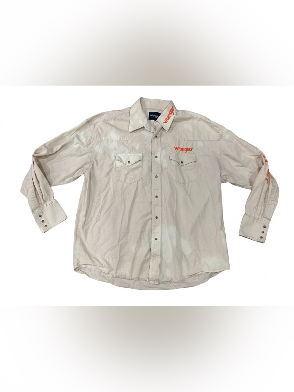 Vintage Wrangler Western Shirt Cream Orange Embroidered Pearl Distressed XL 2XL